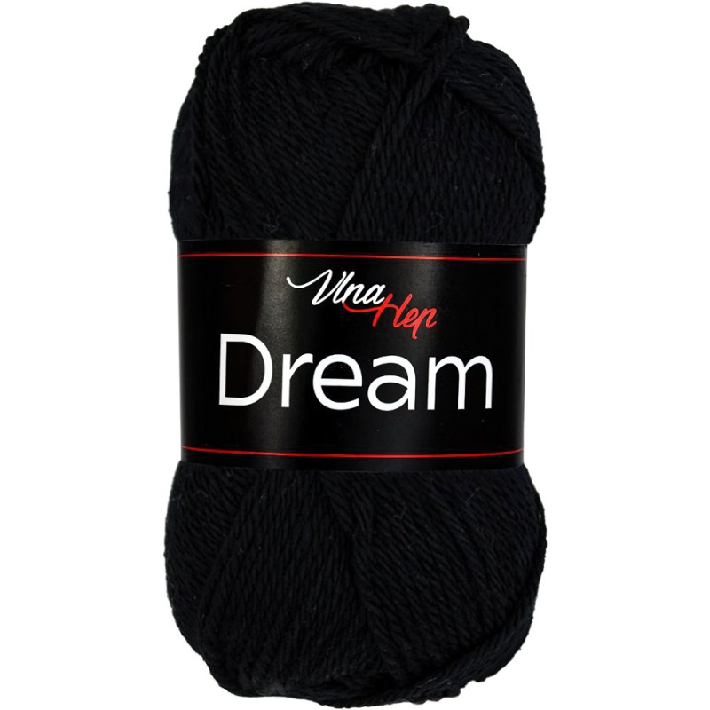 Vlna Hep pletací příze DREAM 6001 černá, 100% merino vlna, jednobarevná, 50g/125m