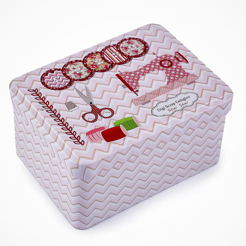 Stoklasa Krabička na šití a jehly, plechová 790322/2, pudrová s knoflíky, 9,5 x 12,5 x 6,5cm (obdélník)