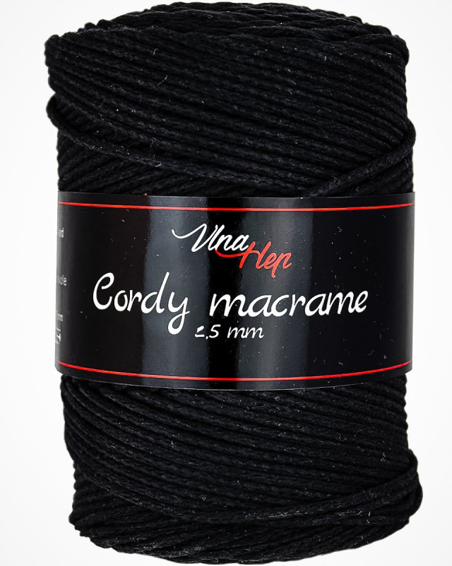 Pletací / háčkovací příze Vlna-Hep CORDY MACRAME 2,5mm 8001 černá, jednobarevná, 250g/160m
