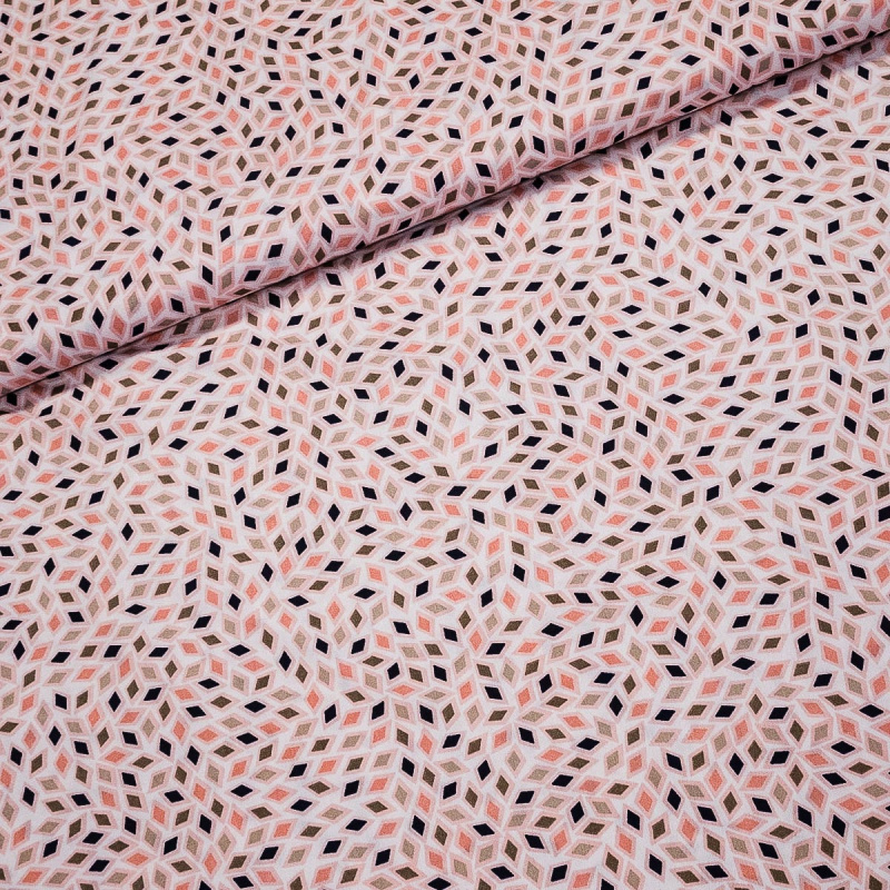 Polyesterový úplet J-2101/2 lososové a béžové střípky, š.150cm (látka v metráži)