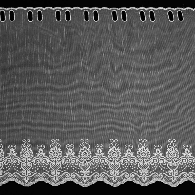 Forbyt organzová vitrážová záclona 98435 ornamenty, vyšívaná s bordurou, bílá, výška 70cm (v metráži)
