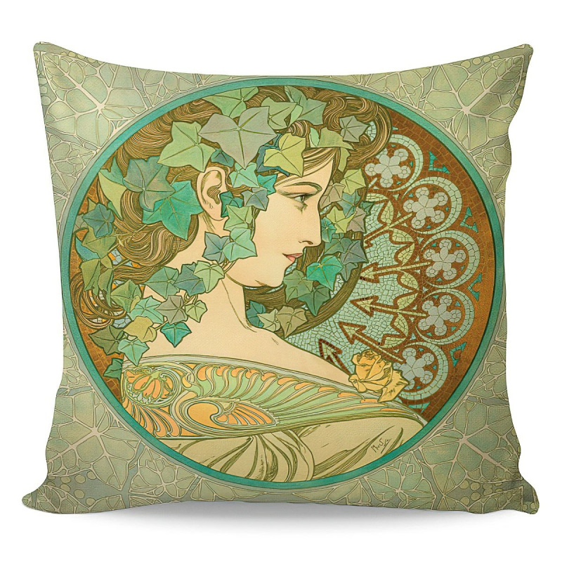Matějovský Povlak na polštářek ALFONS MUCHA BŘEČŤAN A VAVŘÍN, zelený, 40x40cm
