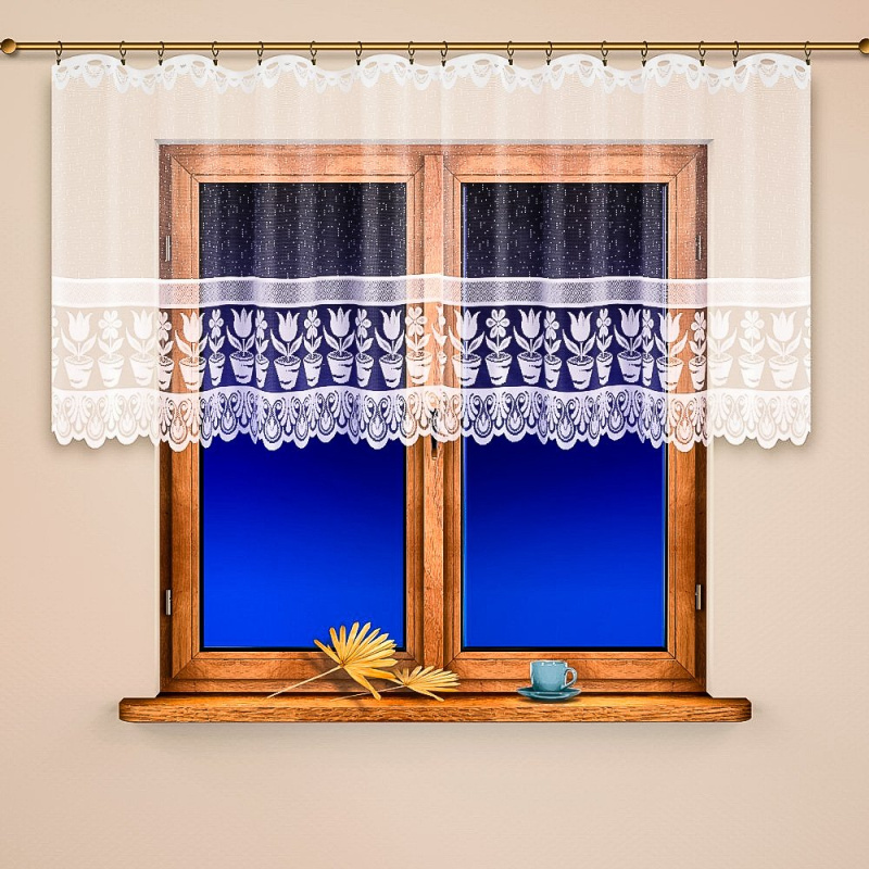 Olzatex žakárová vitrážová záclona KYTICE 4618, bílá výška 60cm (v metráži)