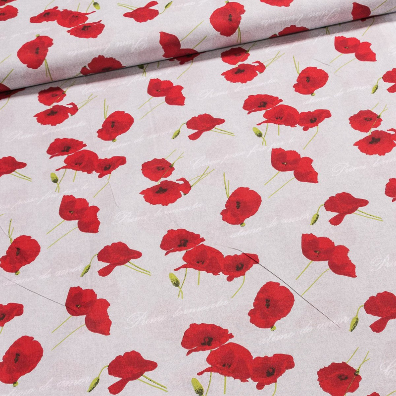 Bavlněné plátno 15540 POPPY ORIGINAL červené máky na šedé, š.140cm (látka v metráži)