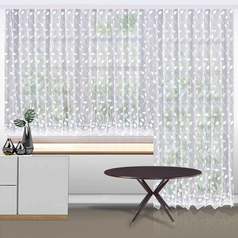 Forbyt tylová záclona LINDA BR121373 vyšívané lístky, s bordurou, bílá, výška 250cm ( v metráži)