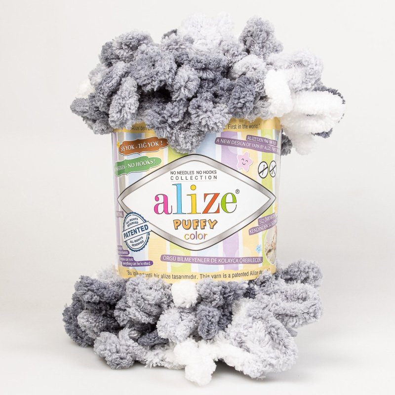 Pletací příze Alize PUFFY COLOR 5925 šedo-bílý melír, efektní, 100g/9m