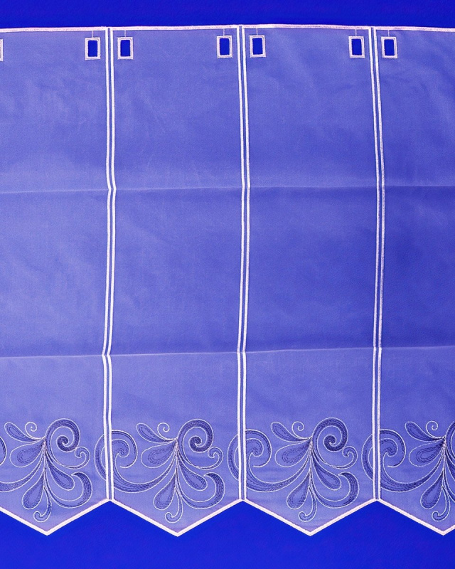Olzatex voálová vitrážová záclona V409 vyšívaný černošedý ornament, s bordurou, bílá, výška 40cm (v metráži)