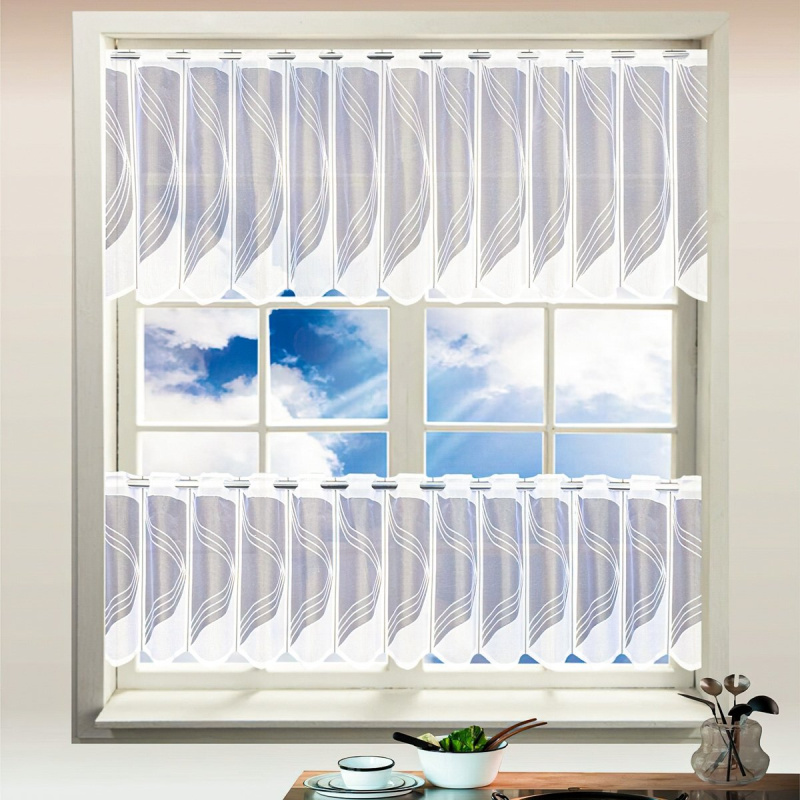 Forbyt žakárová vitrážová záclona ELENA, vlnky, bílá výška 35cm (v metráži)