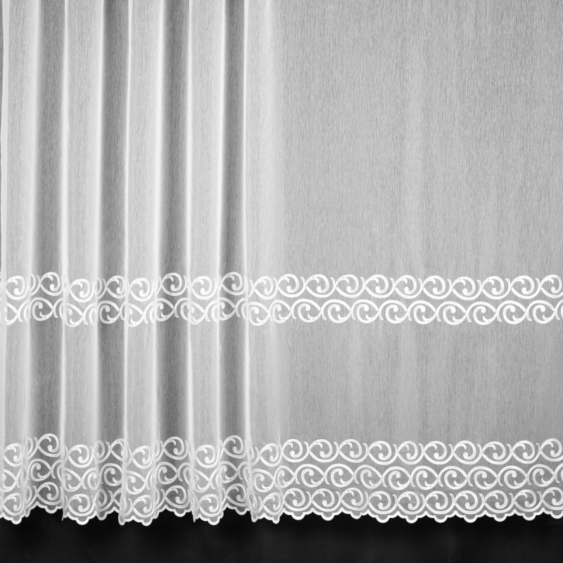 Rand záclona polyesterový batist TYTUS-961/1, vyšívaný ornament, s bordurou, ecru, výška 280cm (v metráži)