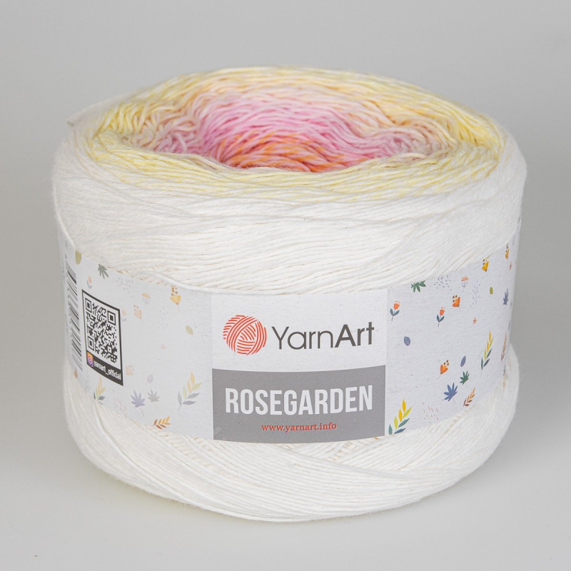 Pletací příze YarnArt ROSEGARDEN 302 bílo-žluto-růžová, melírovaná (duhová), efektní, 250g/1000m