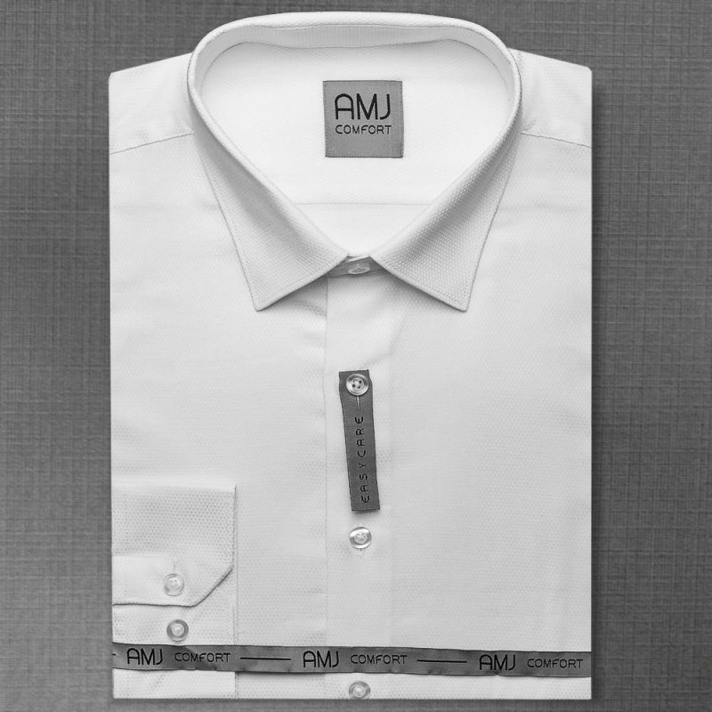 AMJ Pánská košile bavlněná, bílá tečkovaná VDBPS1154, dlouhý rukáv, prodloužená délka, slim-fit, vel. 39