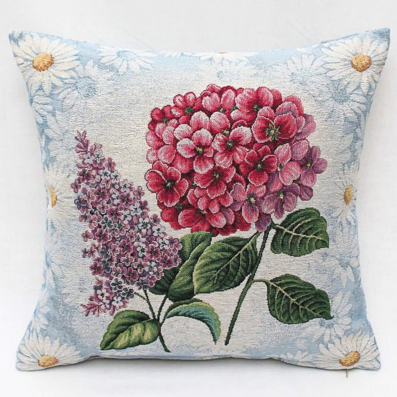 Dekorační povlak na polštářek RETRO HORTENZIE A ŠEŘÍK, růžová, 45x45cm