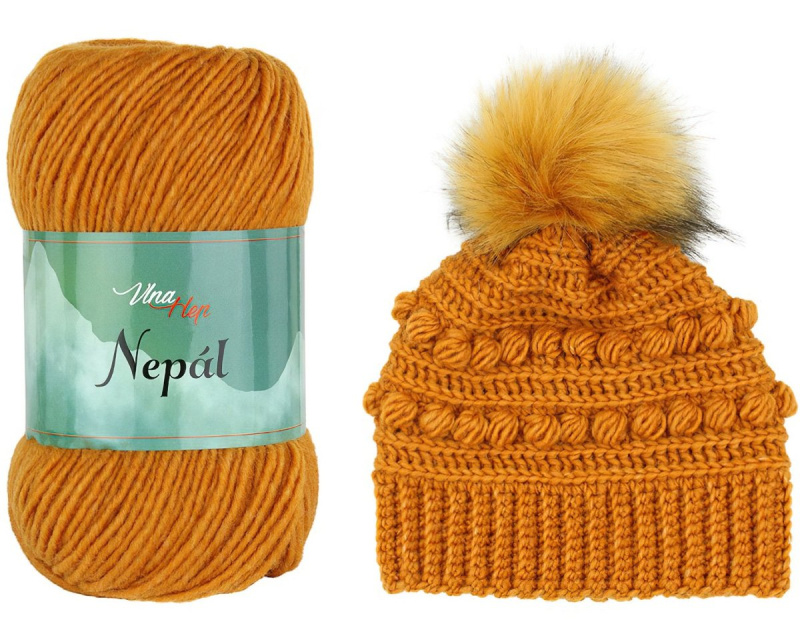 Pletací / háčkovací příze Vlna-Hep NEPÁL 6489 hořčicová, jednobarevná, klasická 100g/190m