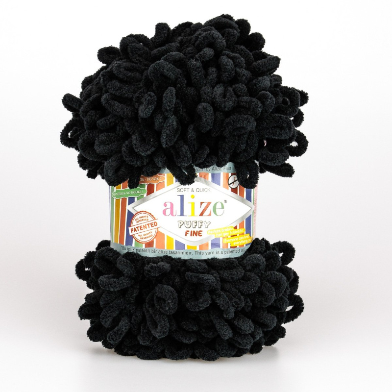 Pletací příze Alize PUFFY FINE 60 černá, efektní, 100g/14m