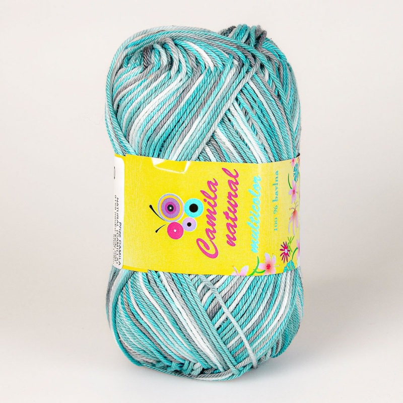 Pletací / háčkovací příze Storex CAMILA NATURAL MULTICOLOR 9186 tyrkysovo-šedá, melírovaná, 50g/125m