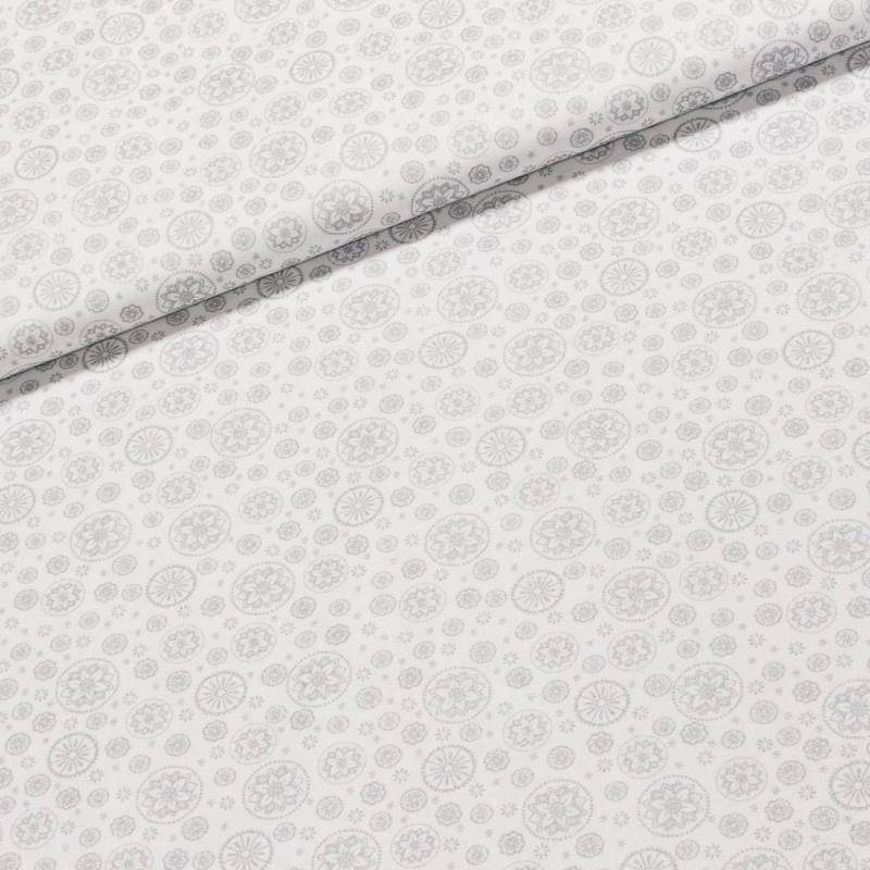 Bavlněné plátno vánoční 1612804/19 stříbrné mandaly na bílé, š.150cm (látka v metráži)