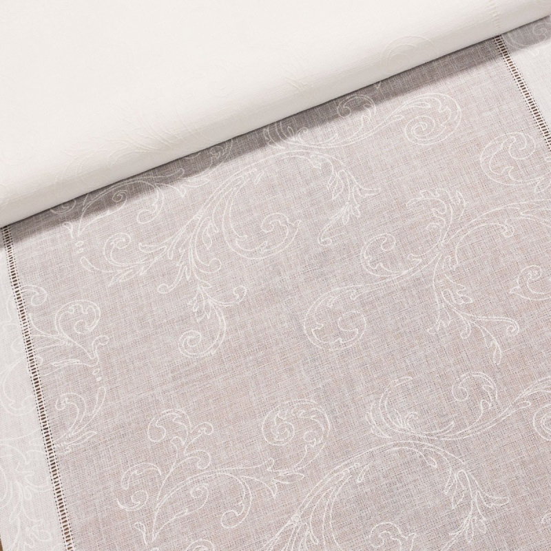 Polyesterové plátno  / štola na metráž 67700 smetanová s výšivkou, š. 45cm (látka v metráži)