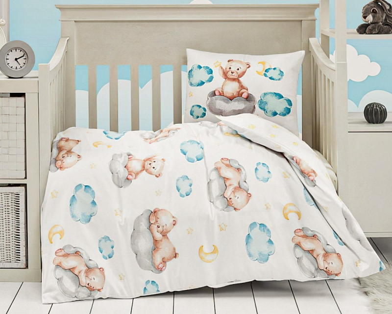 Matějovský povlečení BABY BEARS, medvídek na obláčku, bavlna hladká, 100x135cm + 40x60cm