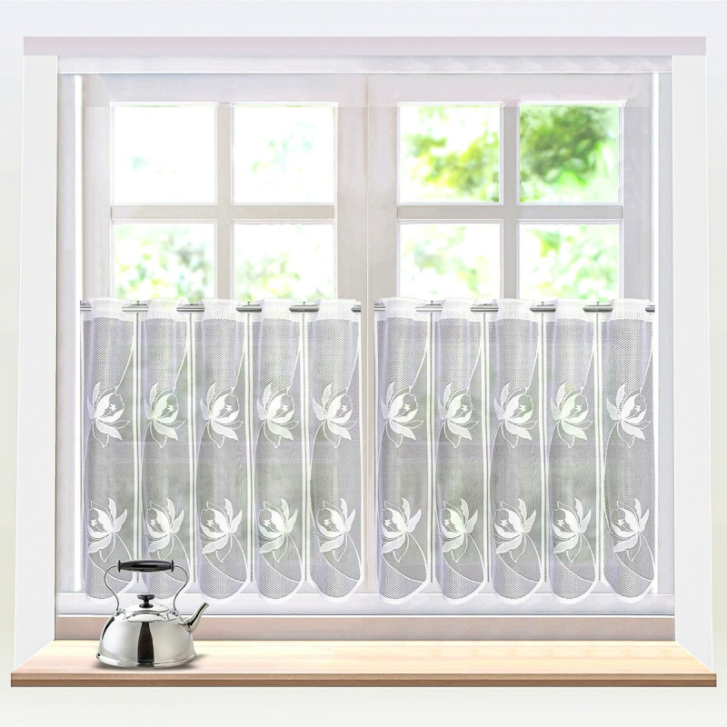 Forbyt žakarová vitrážová záclona KVĚTY s bordurou, bílá, výška 40cm (v metráži)