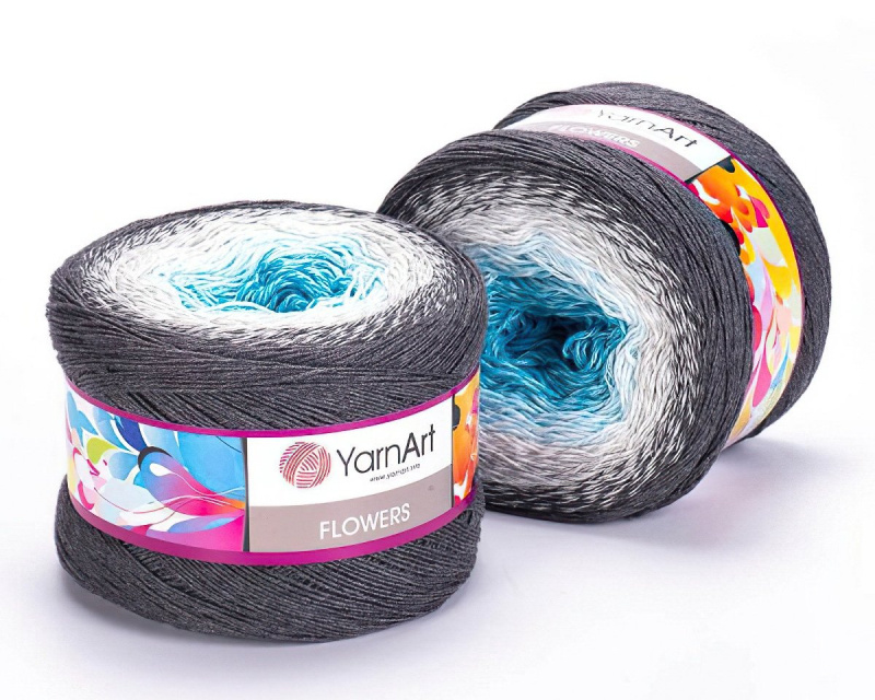 Pletací / háčkovací příze YarnArt FLOWERS 251 modro-bílo-šedá, melírovaná (duhová), fantasy, 250g/1000m