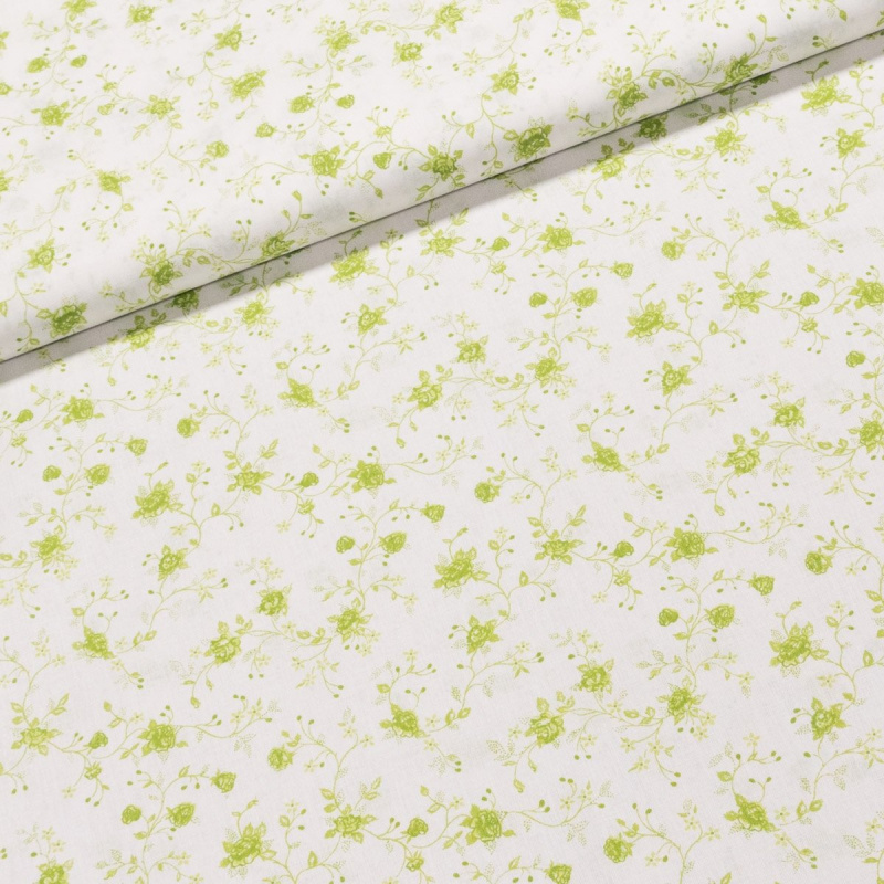 Bavlněné plátno N33 zelené popínavé růžičky na bílé, š.150cm (látka v metráži)