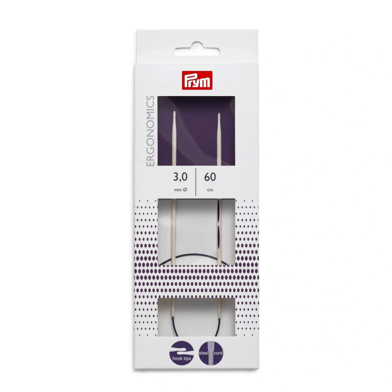 Prym pletací jehlice PRYM ERGO 215602, ergonomické plastové, kruhové, 1 kus, délka 60cm, velikost 3mm