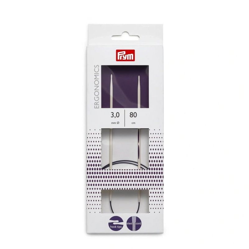 Prym pletací jehlice PRYM ERGO 215802, ergonomické plastové, kruhové, 1 kus, délka 80cm, velikost 3mm