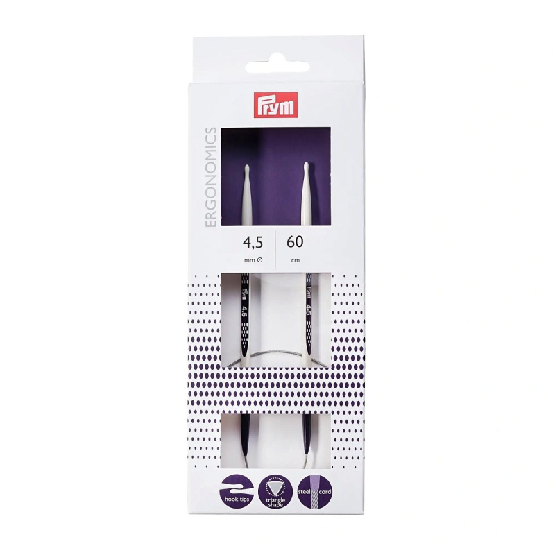Prym pletací jehlice PRYM ERGO 215605, ergonomické plastové, kruhové, 1 kus, délka 60cm, velikost 4,5mm