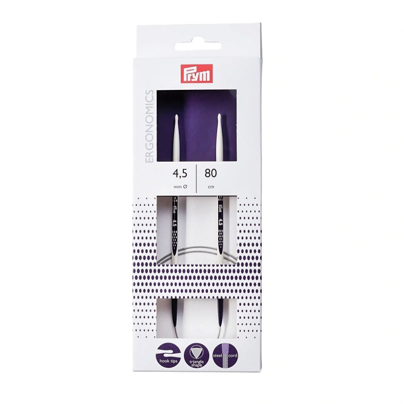 Prym pletací jehlice PRYM ERGO 215805, ergonomické plastové, kruhové, 1 kus, délka 80cm, velikost 4,5mm