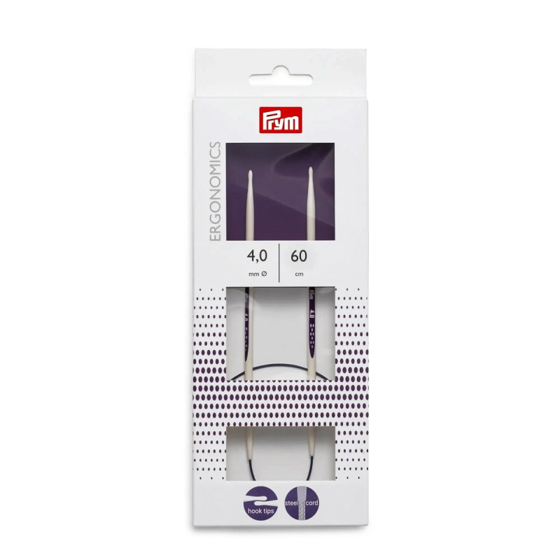 Prym pletací jehlice PRYM ERGO 215604, ergonomické plastové, kruhové, 1 kus, délka 60cm, velikost 4mm