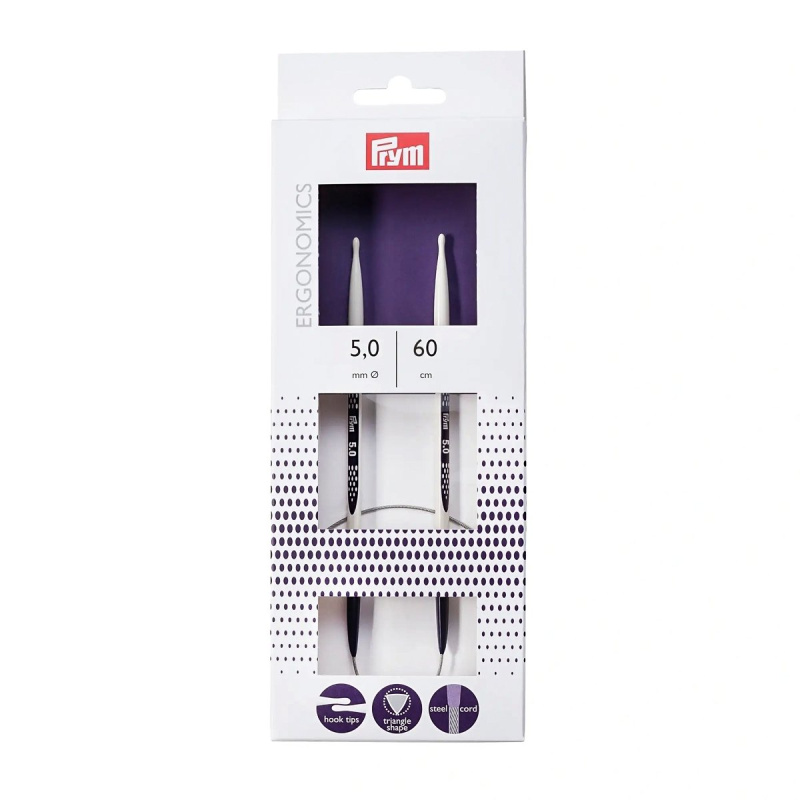 Prym pletací jehlice PRYM ERGO 215606, ergonomické plastové, kruhové, 1 kus, délka 60cm, velikost 5mm