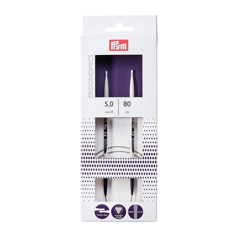Prym pletací jehlice PRYM ERGO 215806, ergonomické plastové, kruhové, 1 kus, délka 80cm, velikost 5mm