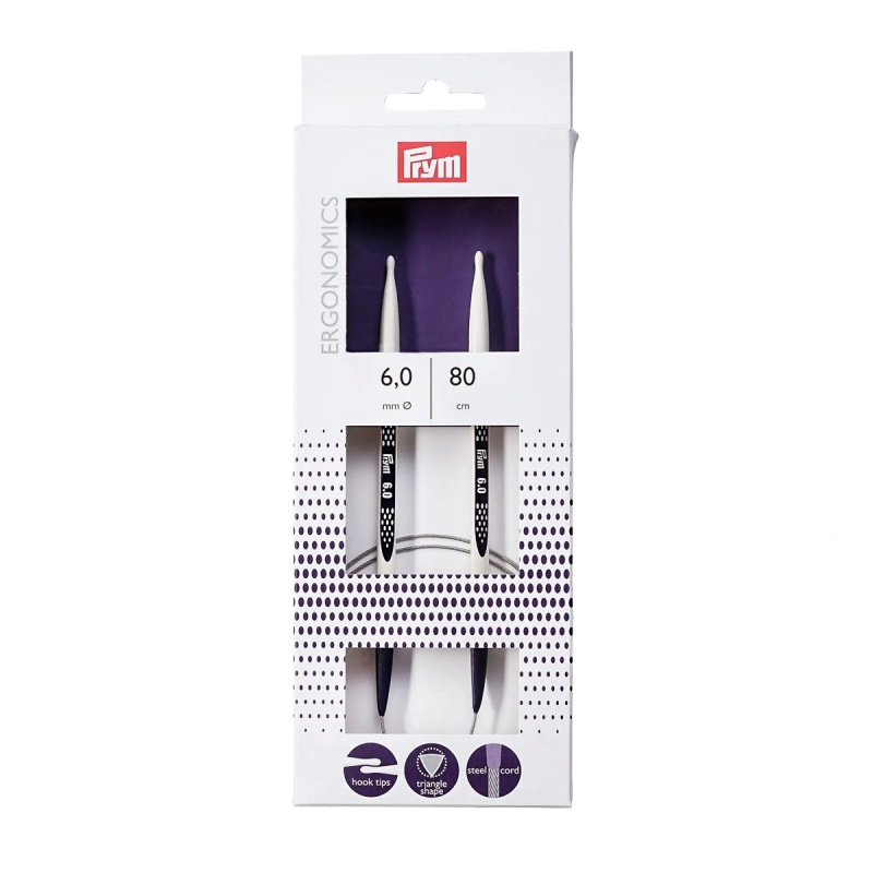Prym pletací jehlice PRYM ERGO 215808, ergonomické plastové, kruhové, 1 kus, délka 80cm, velikost 6mm