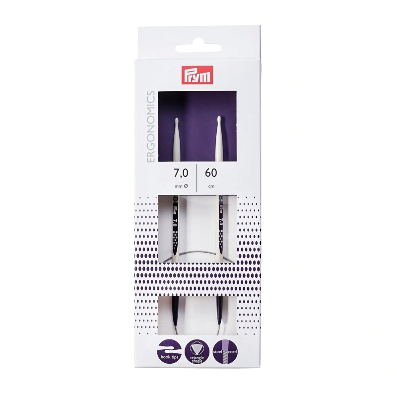 Prym pletací jehlice PRYM ERGO 215610, ergonomické plastové, kruhové, 1 kus, délka 60cm, velikost 7mm