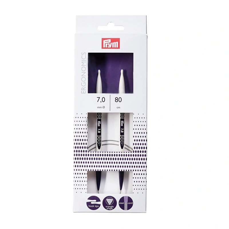 Prym pletací jehlice PRYM ERGO 215810, ergonomické plastové, kruhové, 1 kus, délka 80cm, velikost 7mm