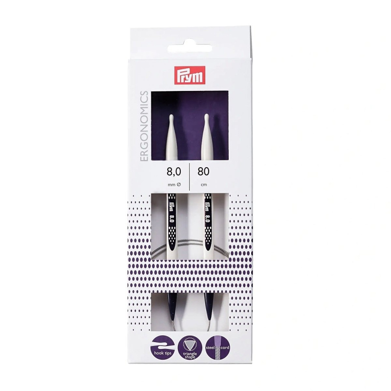 Prym pletací jehlice PRYM ERGO 215811, ergonomické plastové, kruhové, 1 kus, délka 80cm, velikost 8mm