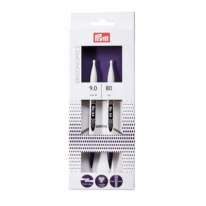 Prym pletací jehlice PRYM ERGO 215812, ergonomické plastové, kruhové, 1 kus, délka 80cm, velikost 9mm