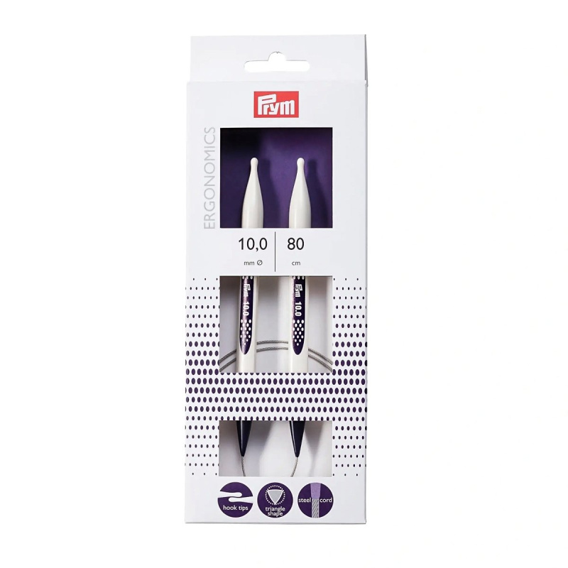 Prym pletací jehlice PRYM ERGO 215813, ergonomické plastové, kruhové, 1 kus, délka 80cm, velikost 10mm