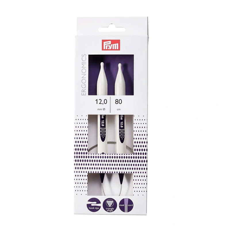 Prym pletací jehlice PRYM ERGO 215813, ergonomické plastové, kruhové, 1 kus, délka 80cm, velikost 12mm