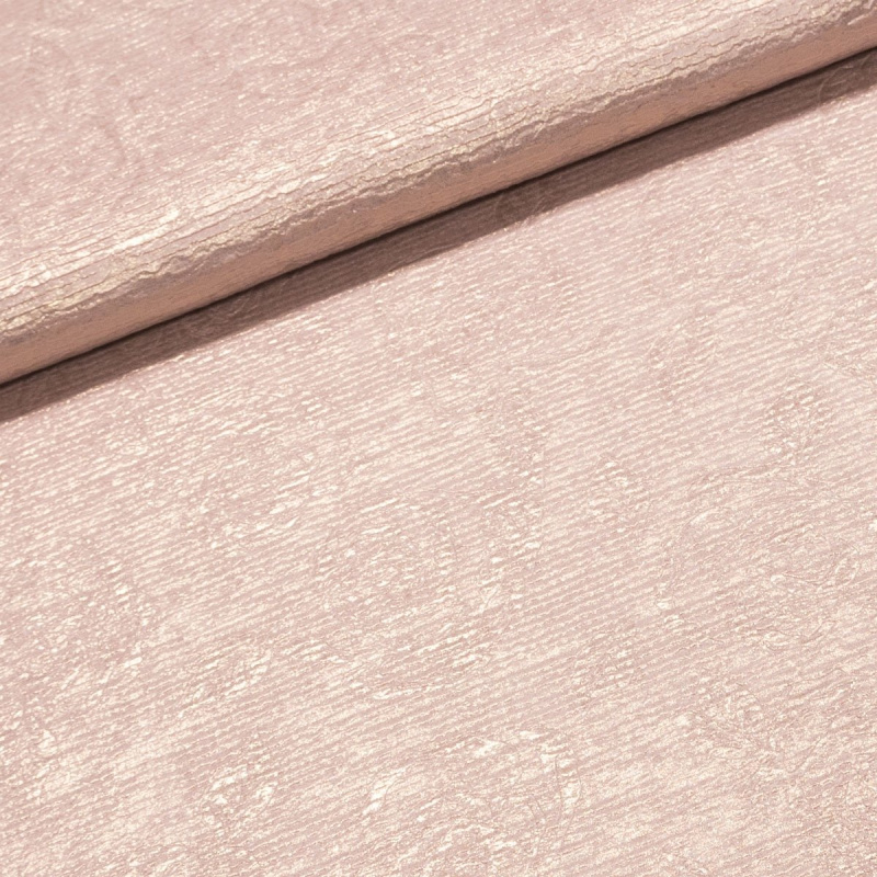 Polyesterový úplet N6087 světle růžový květinový vzor, zlatý třpyt, š.150cm (látka v metráži)