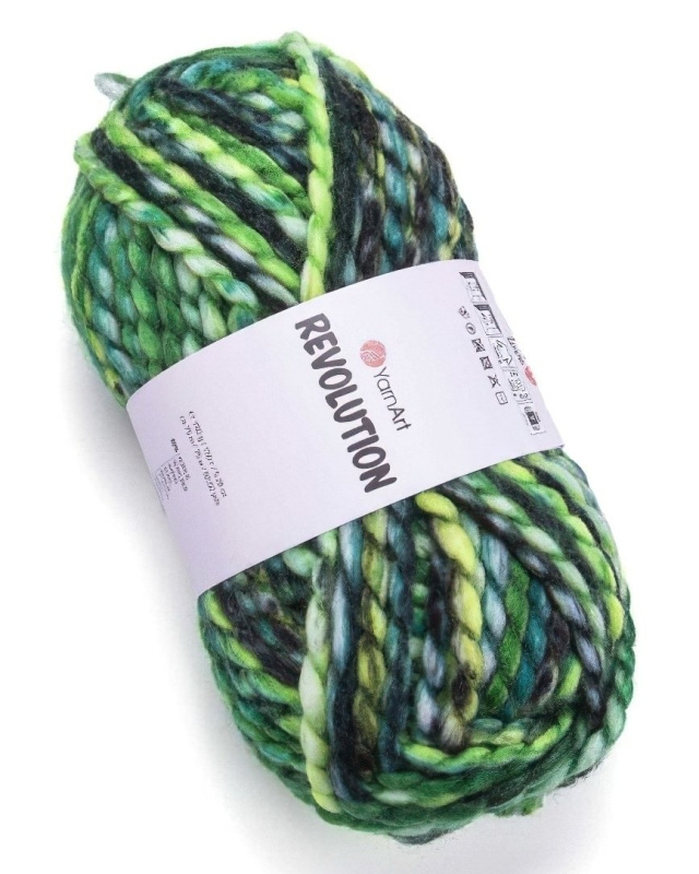 YarnArt pletací příze REVOLUTION 1602 zelená melírovaná, efektní, 150g/75m