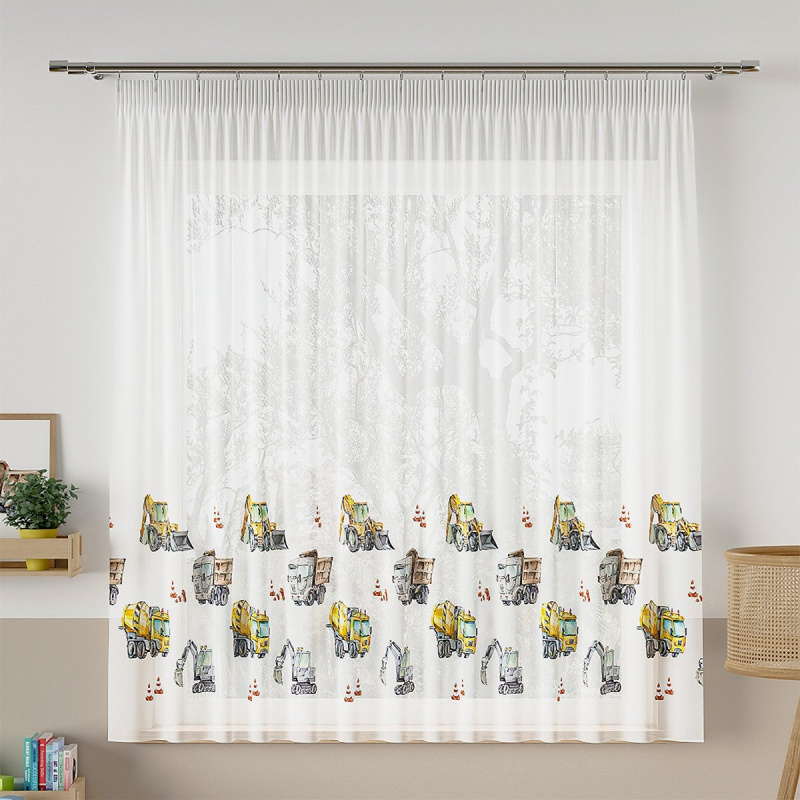 Olzatex voálová záclona dětská STAVEBNÍ AUTA, s olůvkem, barevná, výška 130cm