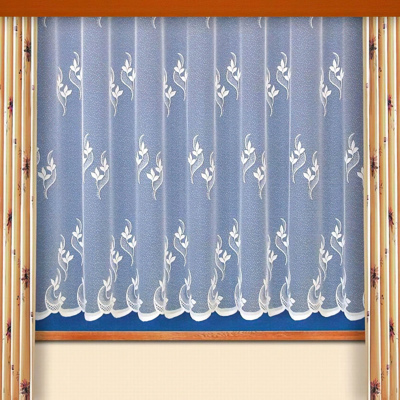 Českomoravská textilní žakárová záclona V039 listy, bílá, výška 250cm (v metráži)