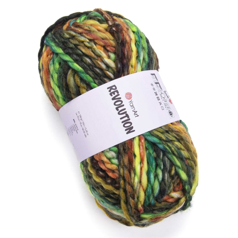 YarnArt pletací příze REVOLUTION 1612 zeleno-hnědá melírovaná, efektní, 150g/75m