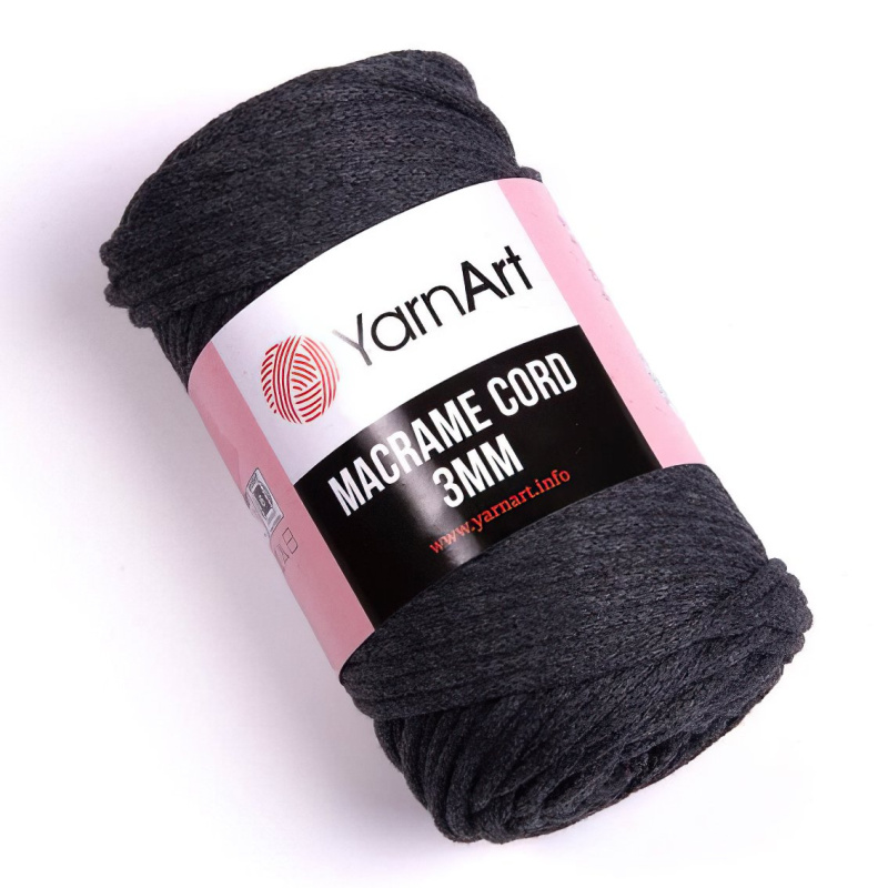 Pletací / háčkovací příze YarnArt MACRAME CORD 3mm 758 tmavě šedá, jednobarevná 250g/85m