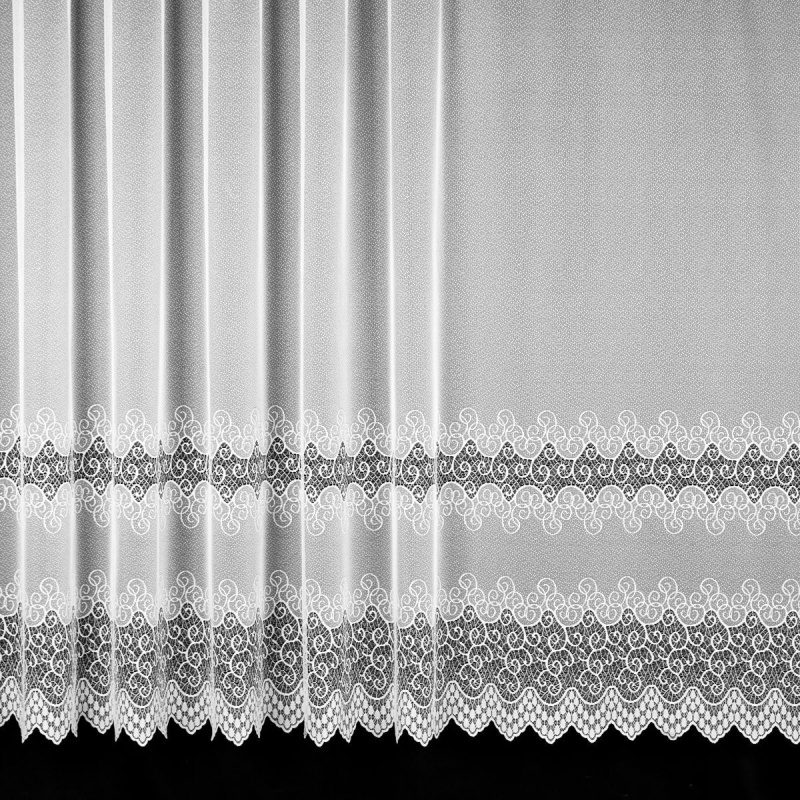 Brilltex Žakárová záclona 727, ornamenty v pruzích, s bordurou, bílá, výška 175cm (v metráži)