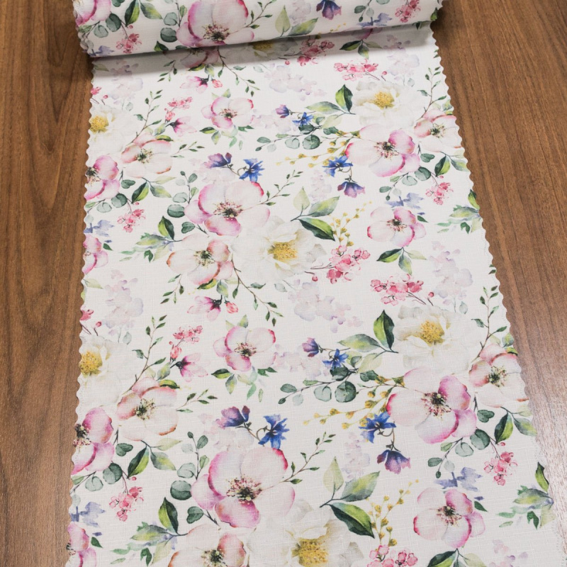 Ubrusovina / štola teflonová úprava, šípkové růže, růžová, š.38cm (metráž)