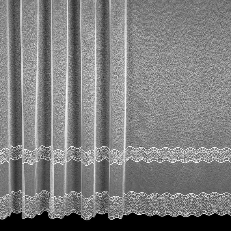 Českomoravská textlní záclona sablé V233 vyšívaná vzorovaná vlnka, s bordurou, bílá, výška 250cm ( v metráži)