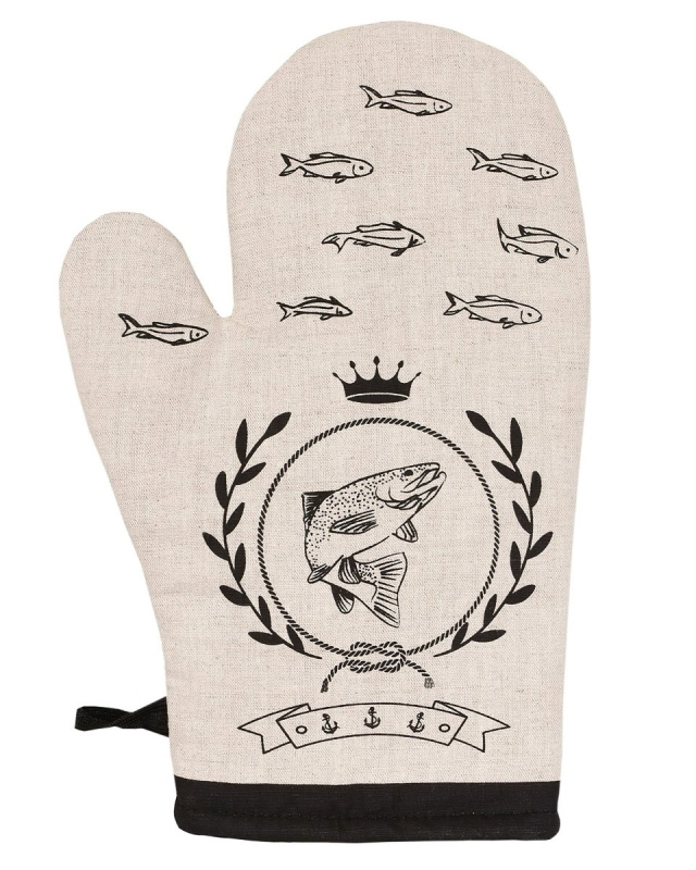 Frobyt Kuchyňská chňapka KRÁLOVSKÁ RYBA, režná / černá, 28x18cm