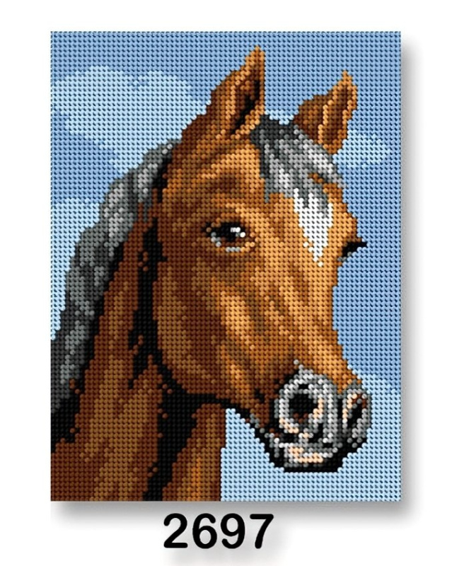 VTC Vyšívací předloha, obrázek na vyšívání 70246/2697, kůň 3, hnědo-modrá, 18x24cm